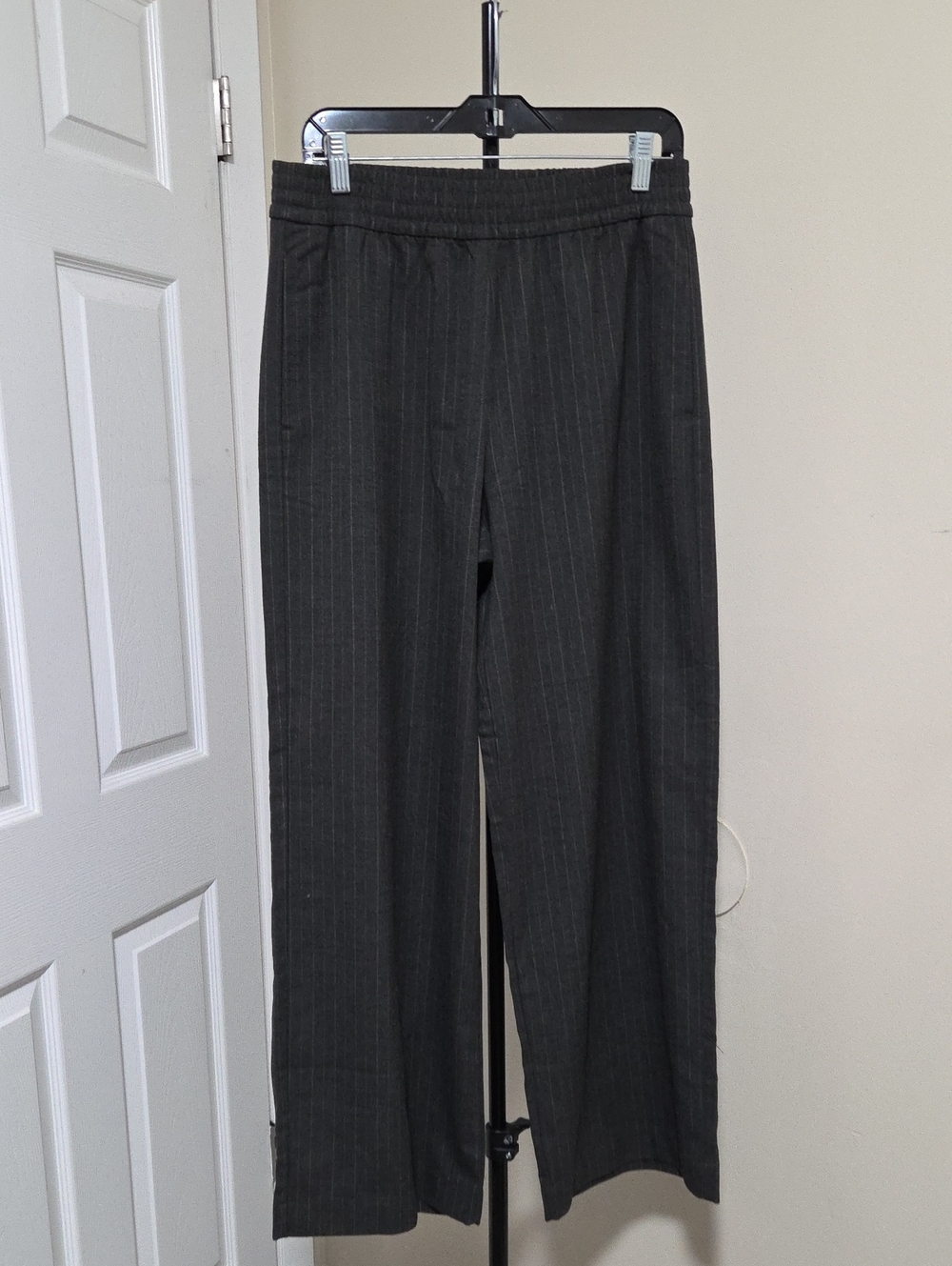 Matty M Charcoal Pinstripe Wide-Leg Pants